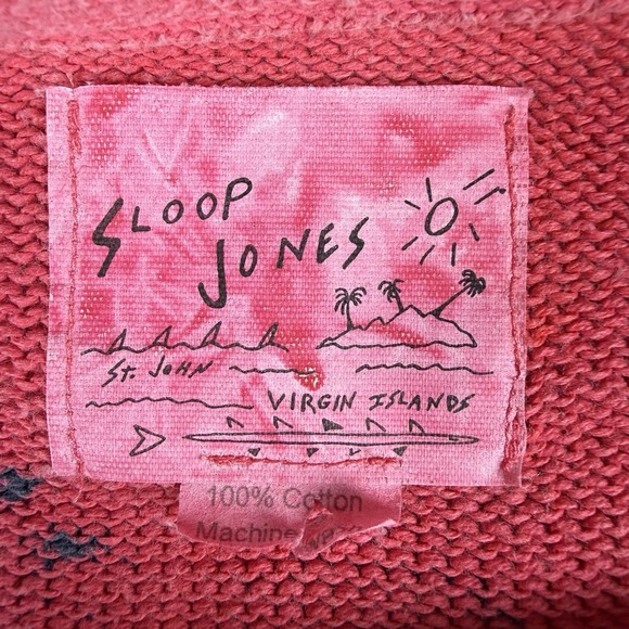 Vintage Sloop Jones Virgin Islands Hand Painted Cotton Red Sweater Ocean Fish - Picture 3 of 5